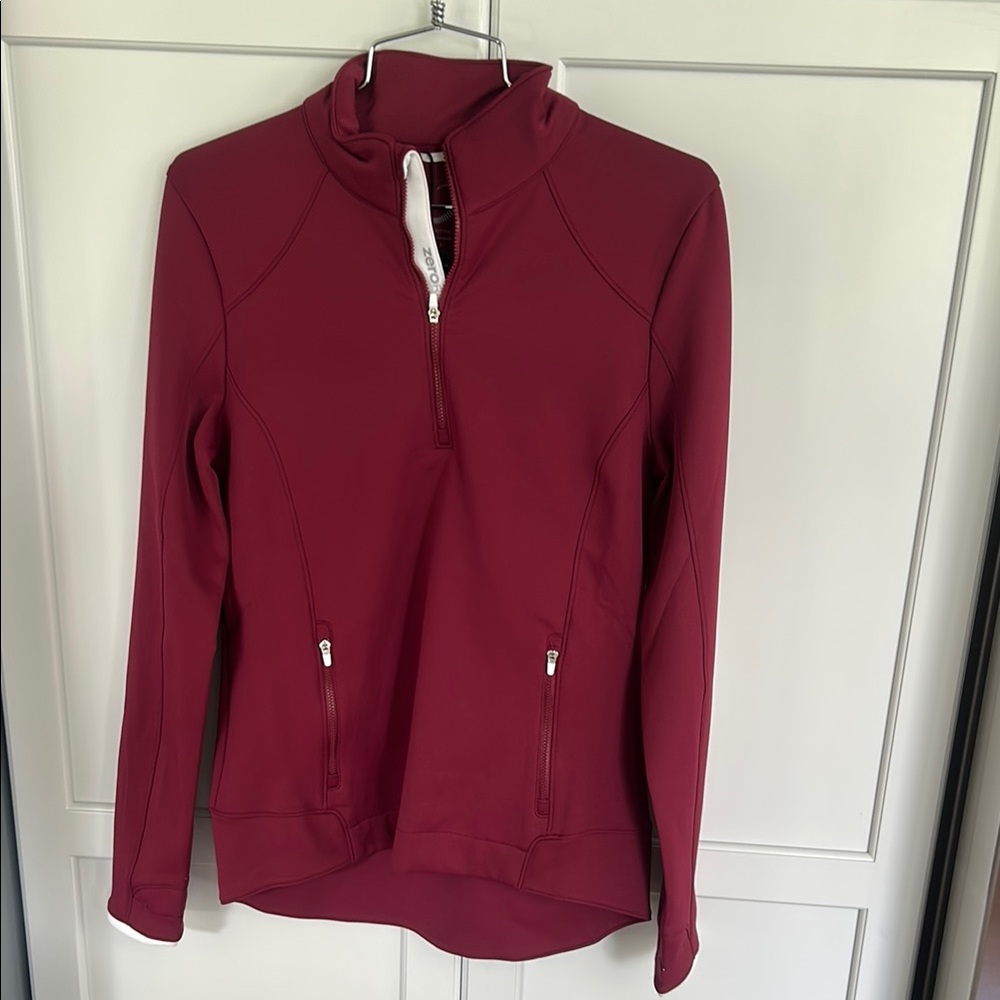 Red Fitted Long Sleeve Zippered Hoodie